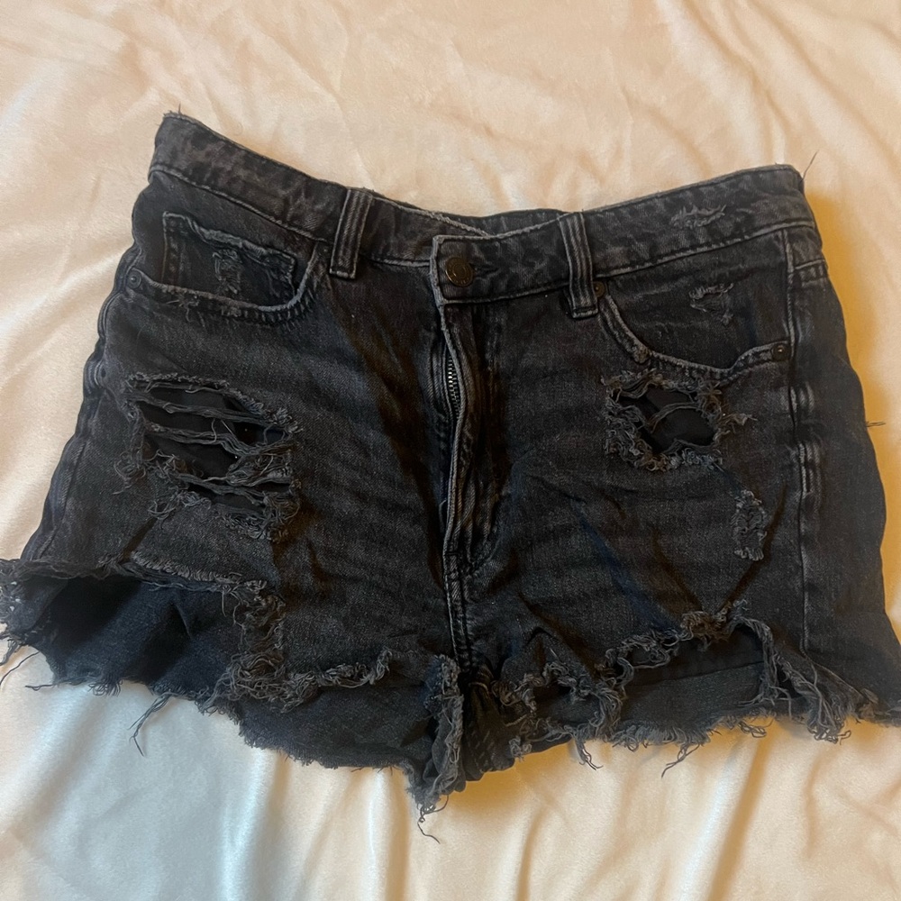 AE High-Rise Distressed Black Denim Women's Shorts